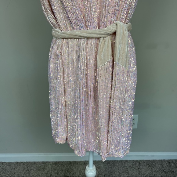 NWT RETROFETE ELLA ONE SHOULDER SEQUIN MINI DRESS IN TAFFY PINK SIZE LARGE - Picture 16 of 16